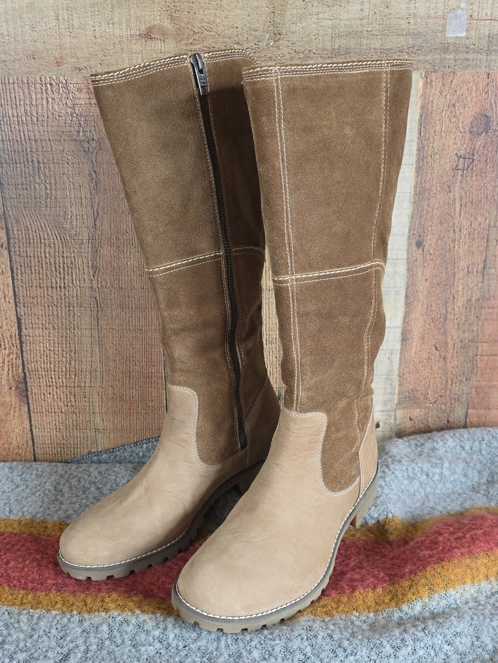 Timberland Two-Tone Tall Suede Boots - Light Brown & Dark Brown